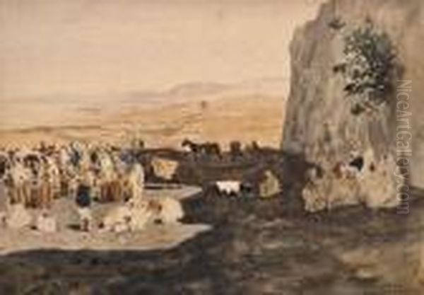 Arabs Resting In A Landscape Oil Painting by Edmund Berninger