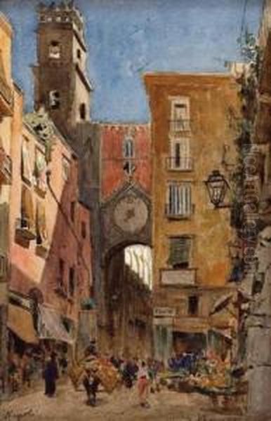 Strasenszene In Neapel (napoli) Oil Painting by Edmund Berninger