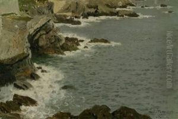 Blick Auf Die Ligurische Kuste Bei Nervi Oil Painting by Edmund Berninger