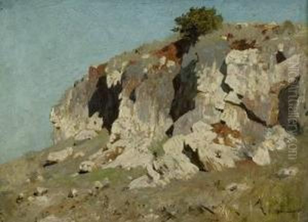 Karstlandschaft In Sudfrankreich Oil Painting by Edmund Berninger