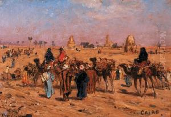 Caravane Devant Les Portes Du Caire Oil Painting by Edmund Berninger