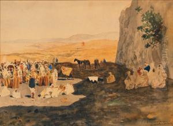 Marche Arabe Pres De Constantine En Algerie Oil Painting by Edmund Berninger