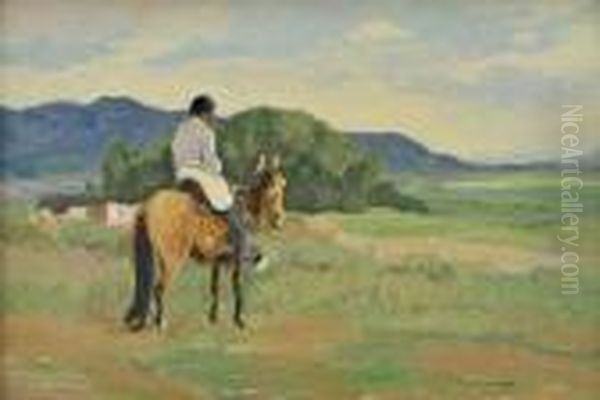 Indian On Horseback Oil Painting by Oscar Edmund Berninghaus