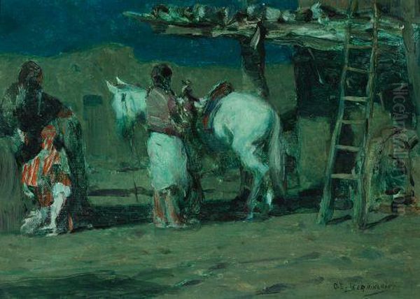 The Corner In The Pueblo Oil Painting by Oscar Edmund Berninghaus