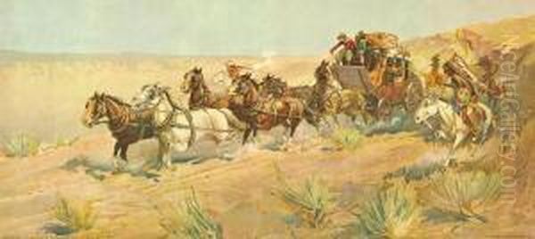 A Fight For The Overland Mail Oil Painting by Oscar Edmund Berninghaus