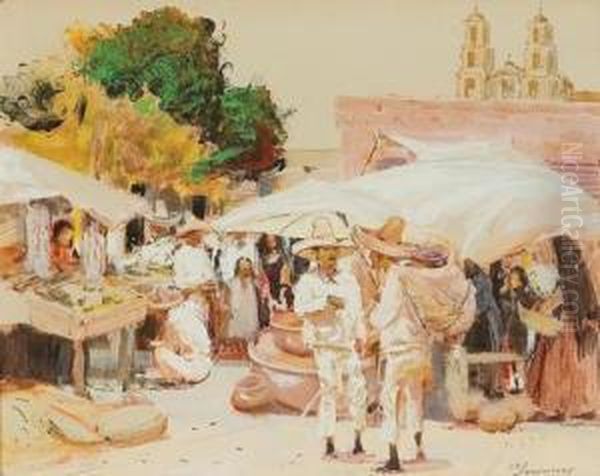 Market Day Oil Painting by Oscar Edmund Berninghaus