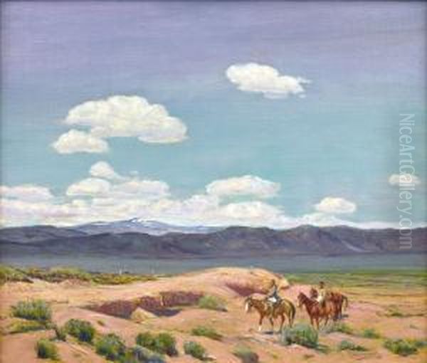 Truchas Peaks From The Mesa At Taos, Nm Oil Painting by Oscar Edmund Berninghaus