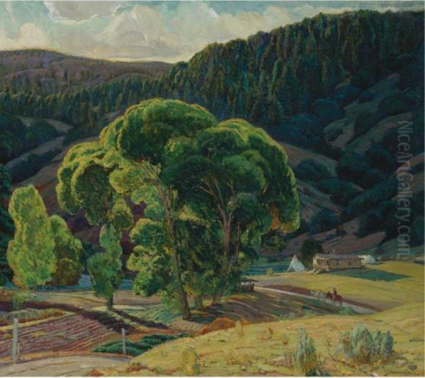 Cottonwood River Ranch Oil Painting by Oscar Edmund Berninghaus