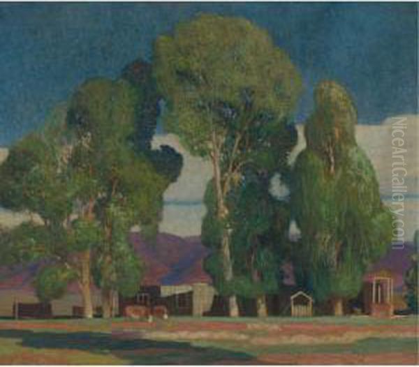 Taos Valley Ranch Oil Painting by Oscar Edmund Berninghaus