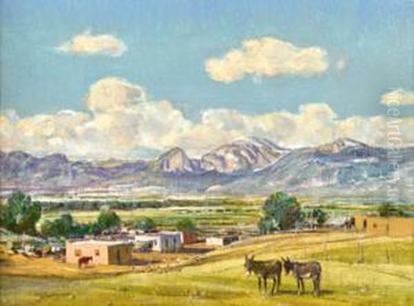 Edge Of Town Taos Nm Oil Painting by Oscar Edmund Berninghaus