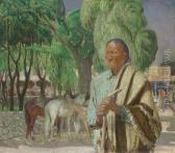 A Corner In The Taos Plaza Oil Painting by Oscar Edmund Berninghaus