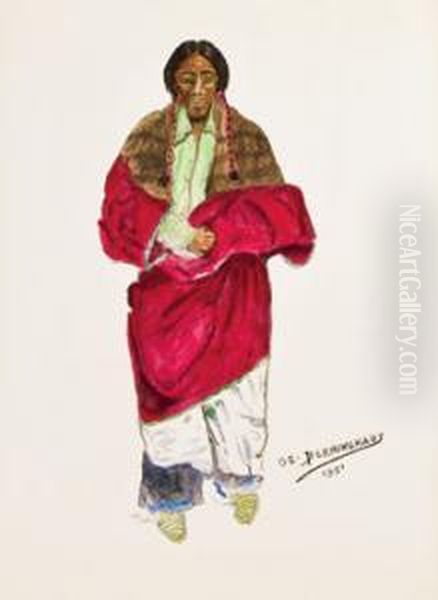 Indian In Red Blanket Oil Painting by Oscar Edmund Berninghaus