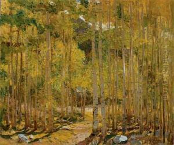 Aspen Forest, Early Autumn Oil Painting by Oscar Edmund Berninghaus