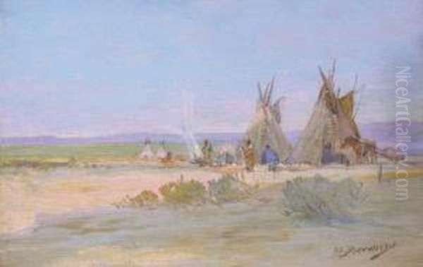 Indian Village Oil Painting by Oscar Edmund Berninghaus