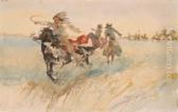 Indians Riding Oil Painting by Oscar Edmund Berninghaus