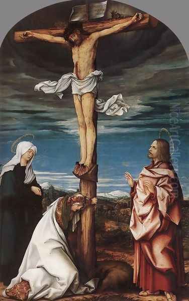 Crucifix with Mary, Mary Magdalen and St John the Evangelist 1519 Oil Painting by Hans Burgkmair the elder