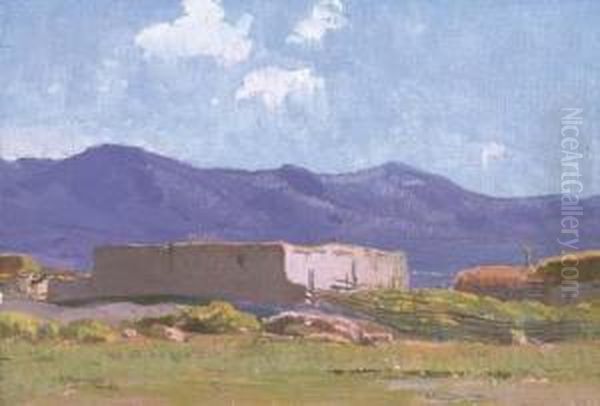 Taos Adobe Oil Painting by Oscar Edmund Berninghaus