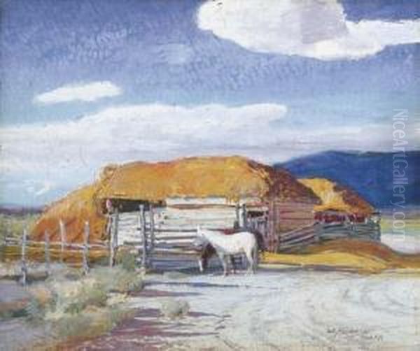 The Stables, Taos Oil Painting by Oscar Edmund Berninghaus