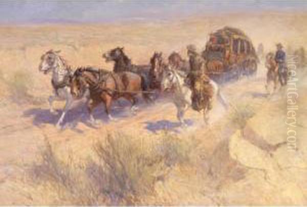 Stagecoach Oil Painting by Oscar Edmund Berninghaus