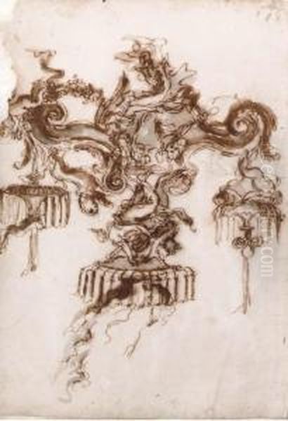 Design For A Candelabra With Angels Supporting Volutes Oil Painting by Gian Lorenzo Bernini