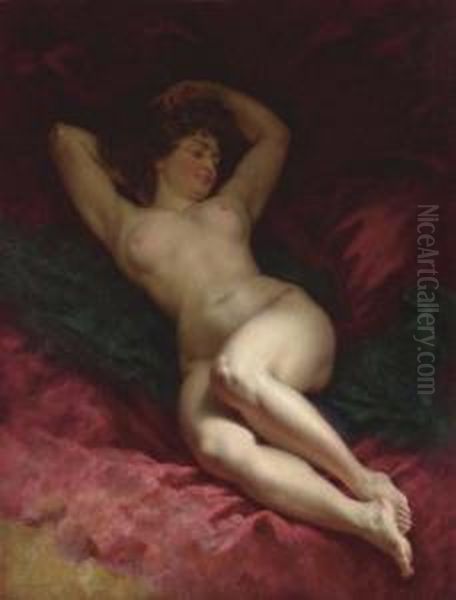 Nu Sur Drape Rouge Oil Painting by Louis Beroud