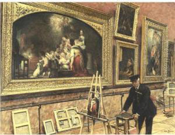 An Evening In The Louvre Oil Painting by Louis Beroud