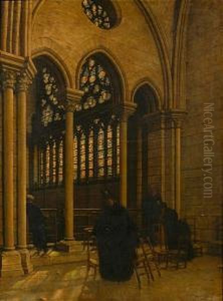 Figures In A Church Interior Oil Painting by Louis Beroud