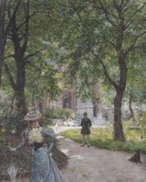 Elegante Dans Le Square Ste. Clotilde Oil Painting by Louis Beroud