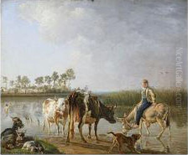 Pastoral Landscape Oil Painting by Jean Baptiste Berre