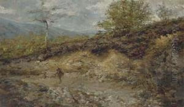 A Figure In A Mountain Landscape; And Another Similar Oil Painting by Stefano Bersani