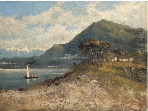 Veduta Del Lago Di Como Con Barca A Vela Oil Painting by Luigi Bertelli