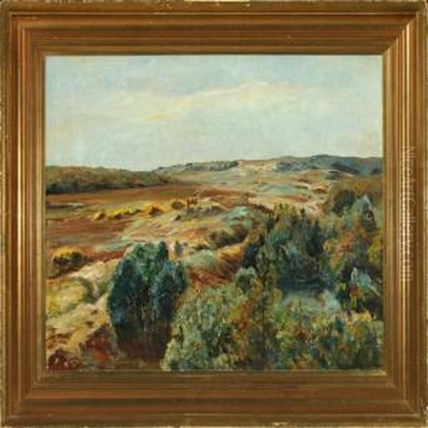 Hilly Landscape Withstag Oil Painting by Aage Bertelsen