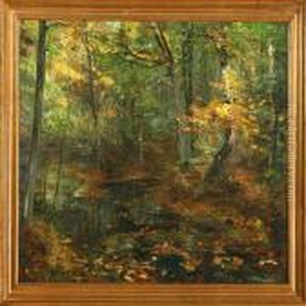 Autumn Forest Scene Oil Painting by Aage Bertelsen