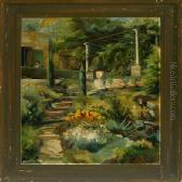 Gardenexterior Oil Painting by Aage Bertelsen