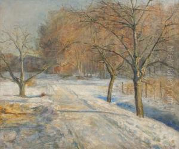 Verschneite Winterlandschaft Oil Painting by Aage Bertelsen