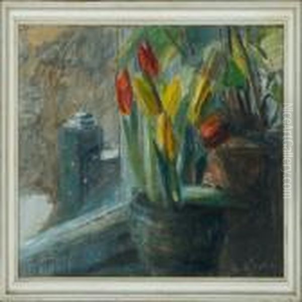 Tulips. Signed Aage Bertelsen Oil Painting by Aage Bertelsen