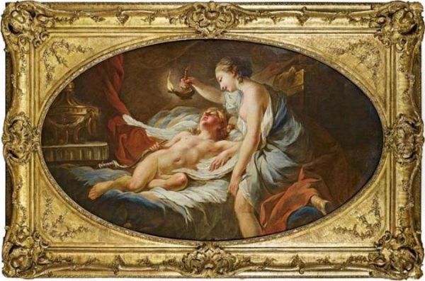 Psyche Contemplant L'amour Endormi Oil Painting by Jean Simon Berthelemy