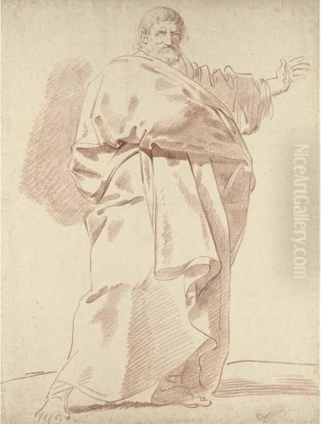 A Bearded Man In A Thick Cloak Gesturing To The Right Oil Painting by Jean Simon Berthelemy