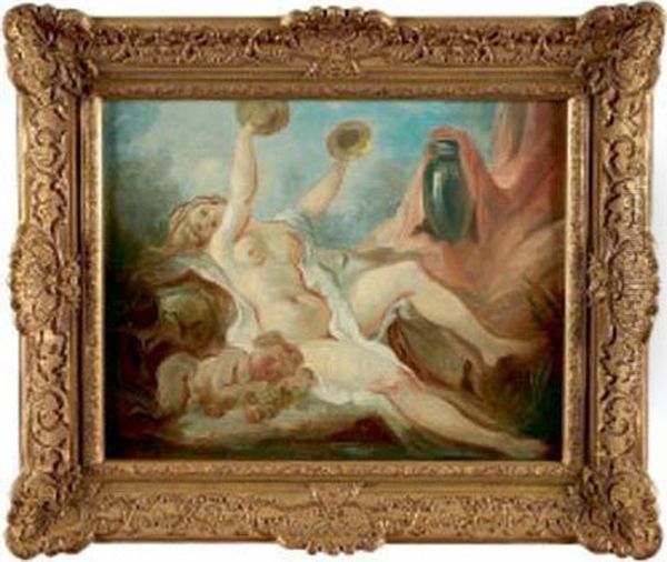 Menade Etendue Jouant Des Cymbales Et Putto Endormi Sur Des Raisins Oil Painting by Jean Simon Berthelemy