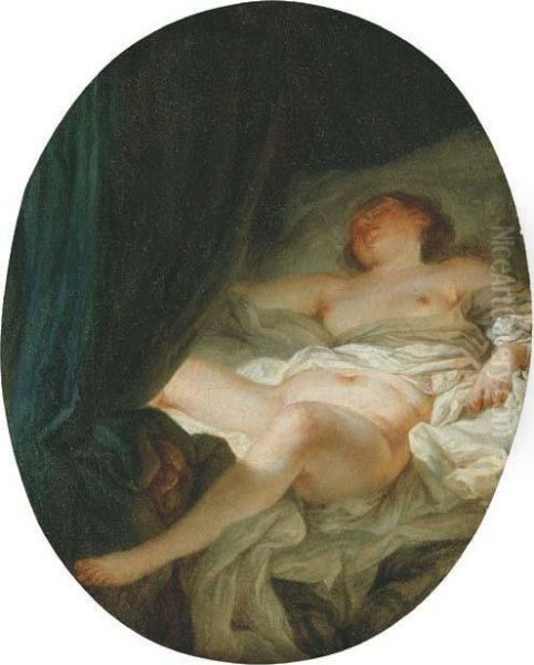 A Sleeping Nude Oil Painting by Jean Simon Berthelemy