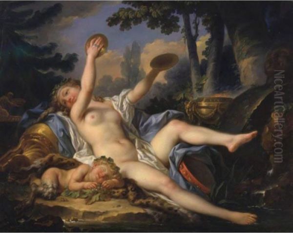 Reclining Bacchante Playing The Cymbals Oil Painting by Jean Simon Berthelemy