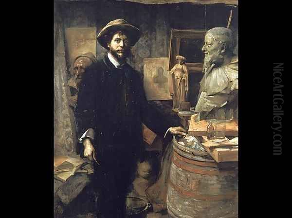 The Sculptor Jean Carries in his Atelier Oil Painting by Marie Louise Catherine Breslau