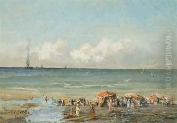 Sur La Plage Oil Painting by Eugene Berthelon