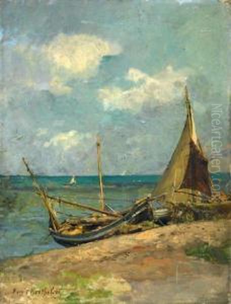 Bateaux De Peche Au Bord De L'eau Oil Painting by Eugene Berthelon