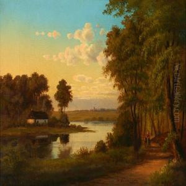 Quiet Summerday At A Fiord Oil Painting by Christian Berthelsen