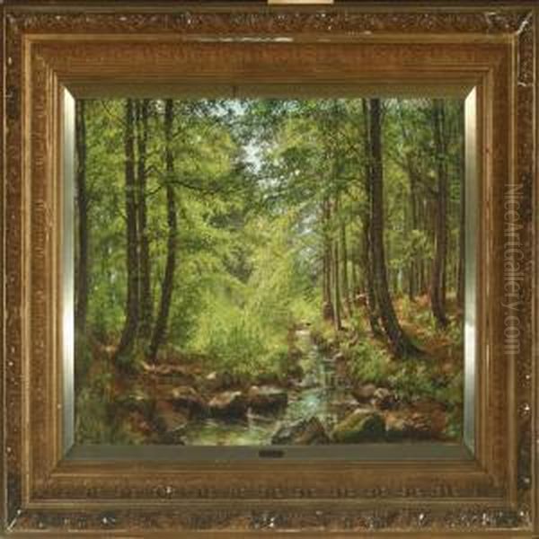 Forest Scenerywith Stream Oil Painting by Christian Berthelsen