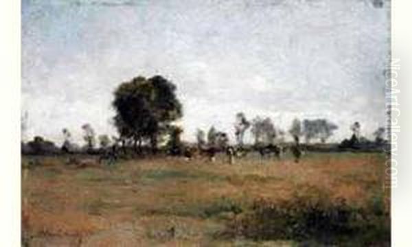 Paysage Au Troupeau De Vaches. Oil Painting by Paul Emile Berthon