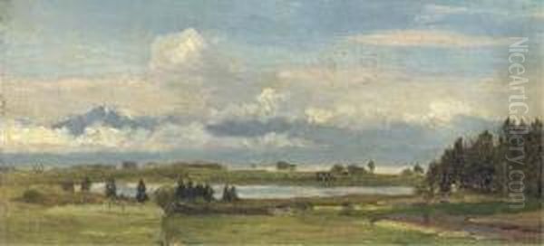 Landscape Study Oil Painting by Auguste Henry Berthoud