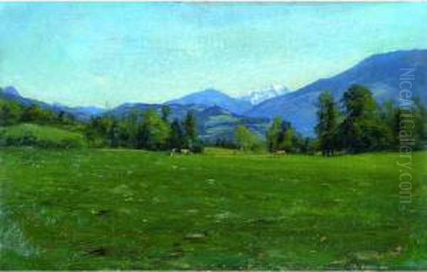 Environs Dalbertville, En Fond Le Mont-blanc. Oil Painting by Charles Alexandre Bertier