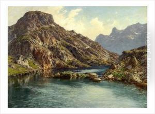 Le Lac De Merlat A La Praz De Belledonne Oil Painting by Charles Alexandre Bertier